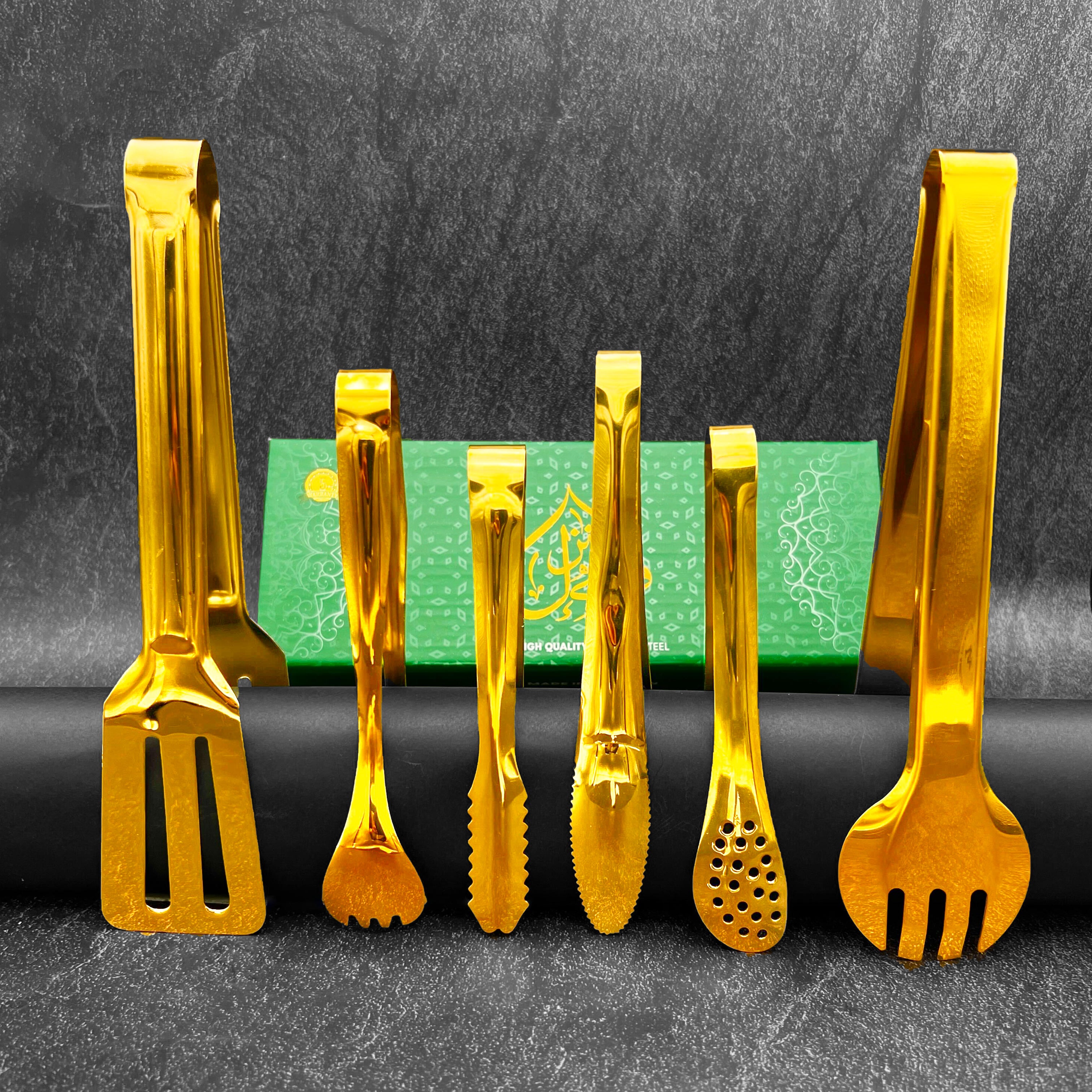 WALFOS 6-pieces Golden Multipurpose Tongs