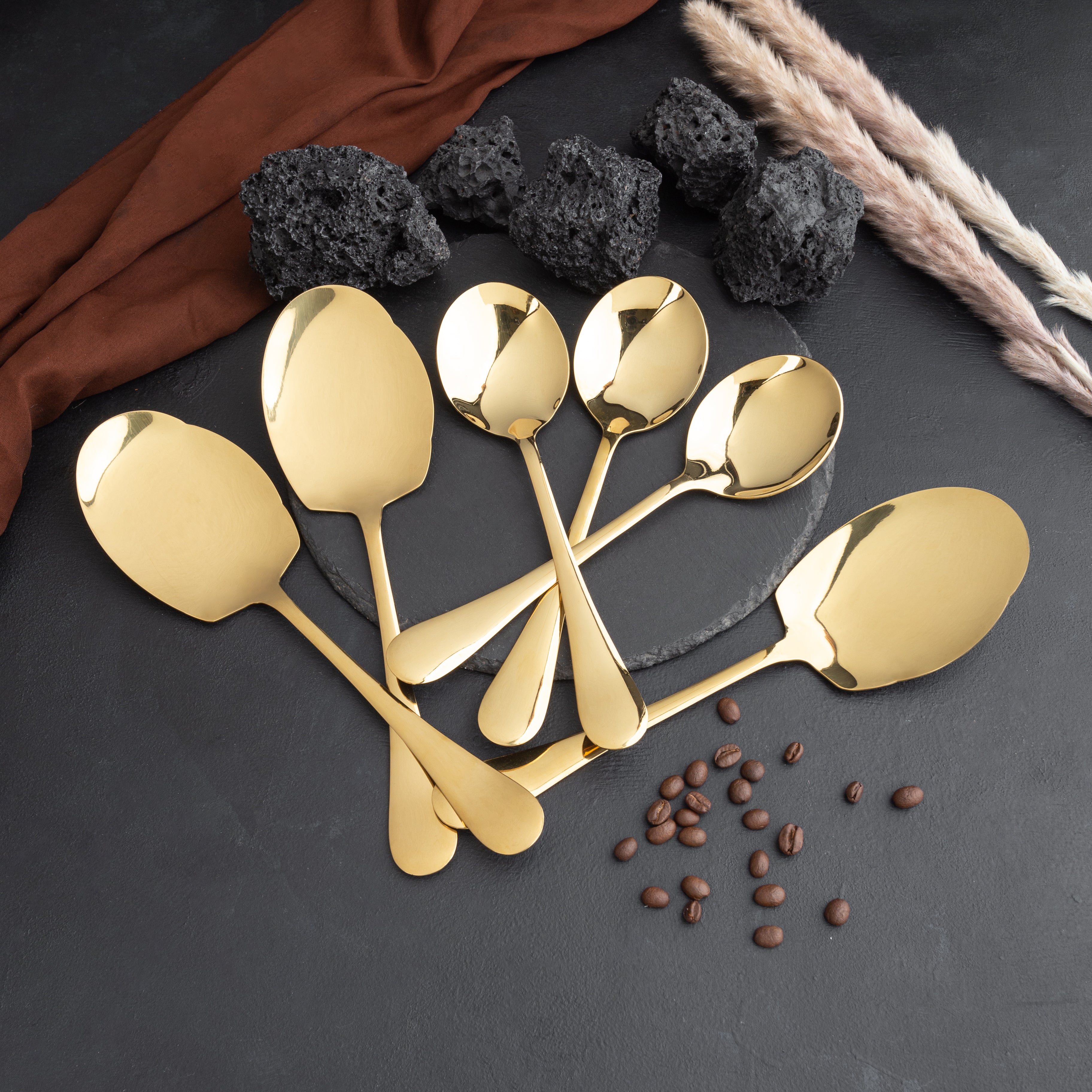 Rice & Curry Serving Spoons Set Golden Qareenay Manzil® Branded with 5 Year Warranty