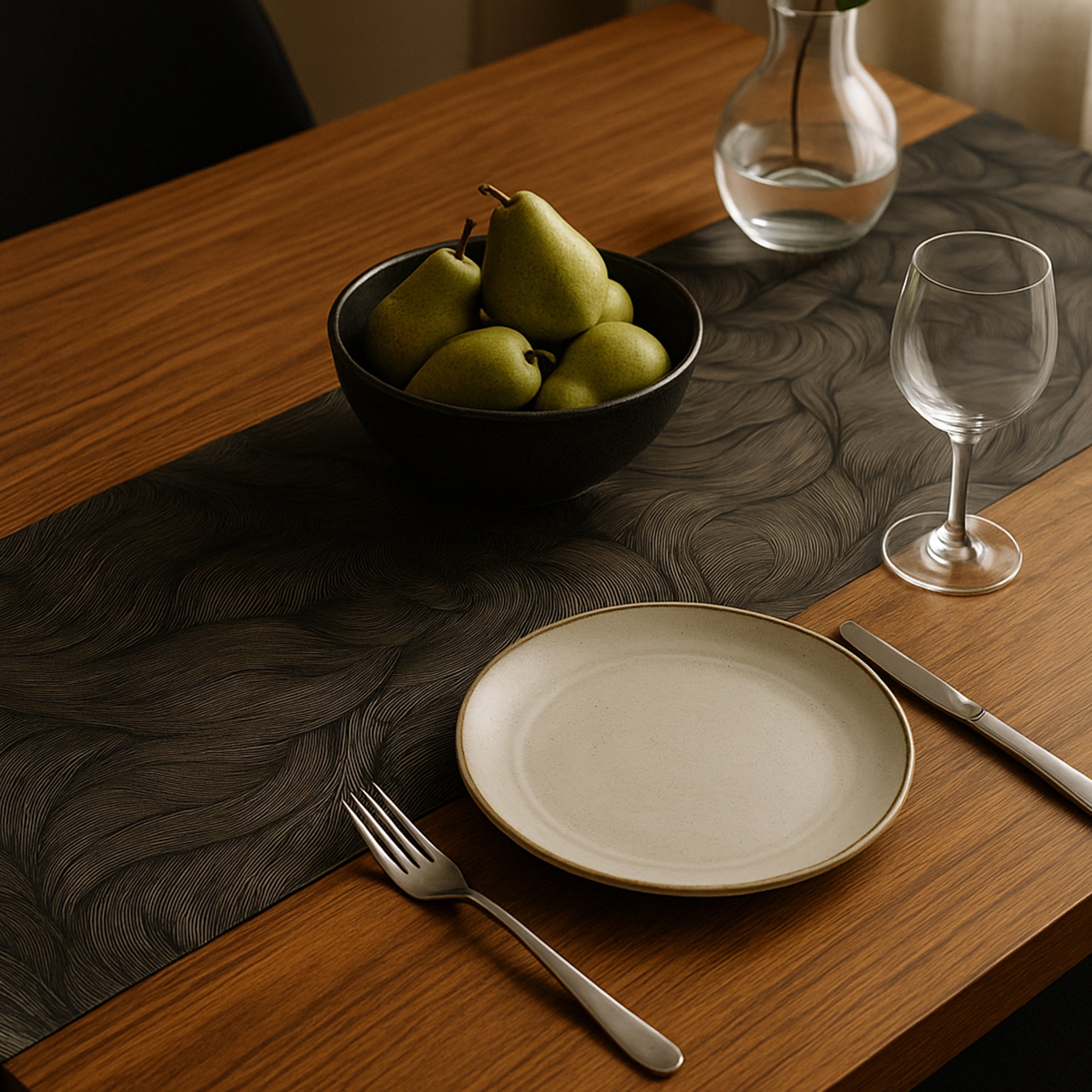 Lines art geometry table runner - Black color