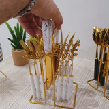 White Marbline Golden Cutlery Set 25 Pcs
