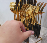 Black Marbline Golden Cutlery Set 25 Pcs