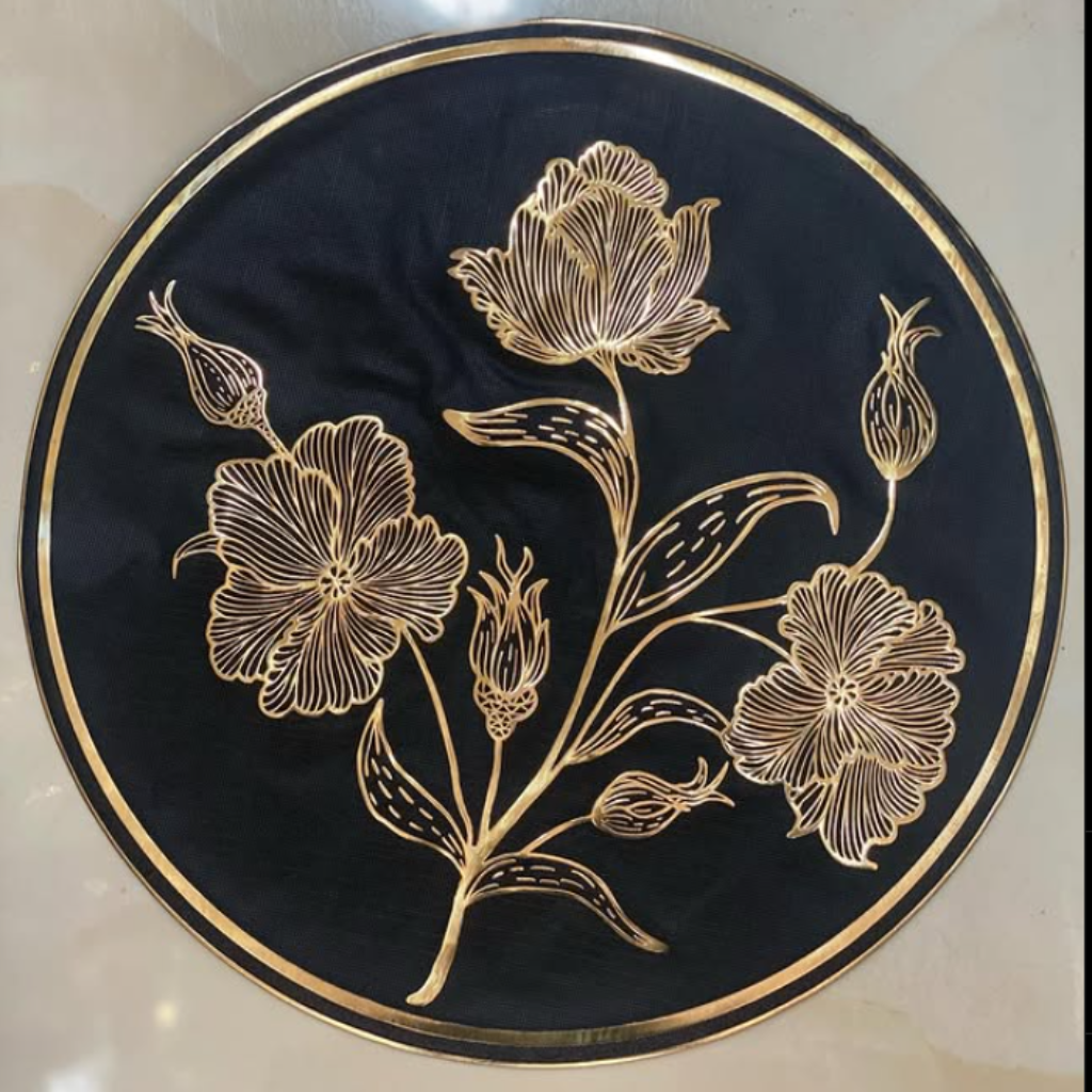 6 pcs Placemats - Golden & Black Flower Branches Design
