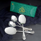 Rice & Curry Serving Spoons Set Silver Diamond Pattern Qareenay Manzil® Branded with 5 Year Warranty