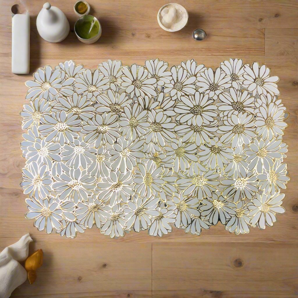 6 pcs Placemats - Golden & White Flower Design