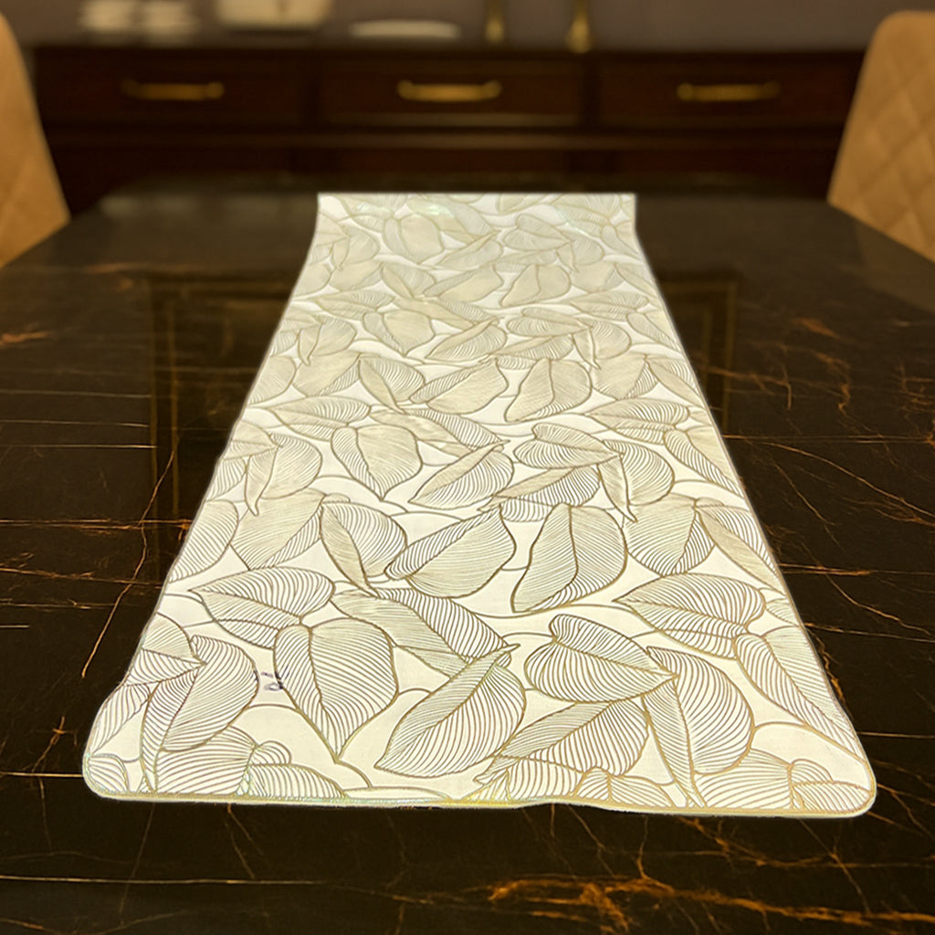 Vinyl Table Runner Classic White Leaf Style