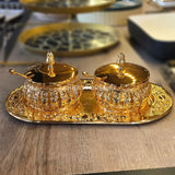 Royal Golden Sugar Pot Set - Glass & Stainless Steel
