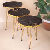 Metal Legs Table Set High Quality Glossy Top Waterproof MDF – Black Round with Golden Border