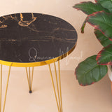 Metal Legs Table Set High Quality Glossy Top Waterproof MDF – Black Round with Golden Border