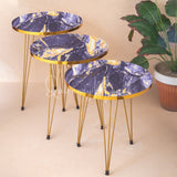 Metal Legs Table Set High Quality Glossy Top Waterproof MDF – Blue Round with Golden Border