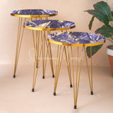 Metal Legs Table Set High Quality Glossy Top Waterproof MDF – Blue Round with Golden Border