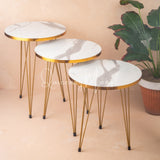 Metal Legs Table Set High Quality Glossy Top Waterproof MDF – White Round with Golden Border