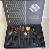 35 Grams Quality Cutlery for 6 People - 24 Piece Set - Gold & Black