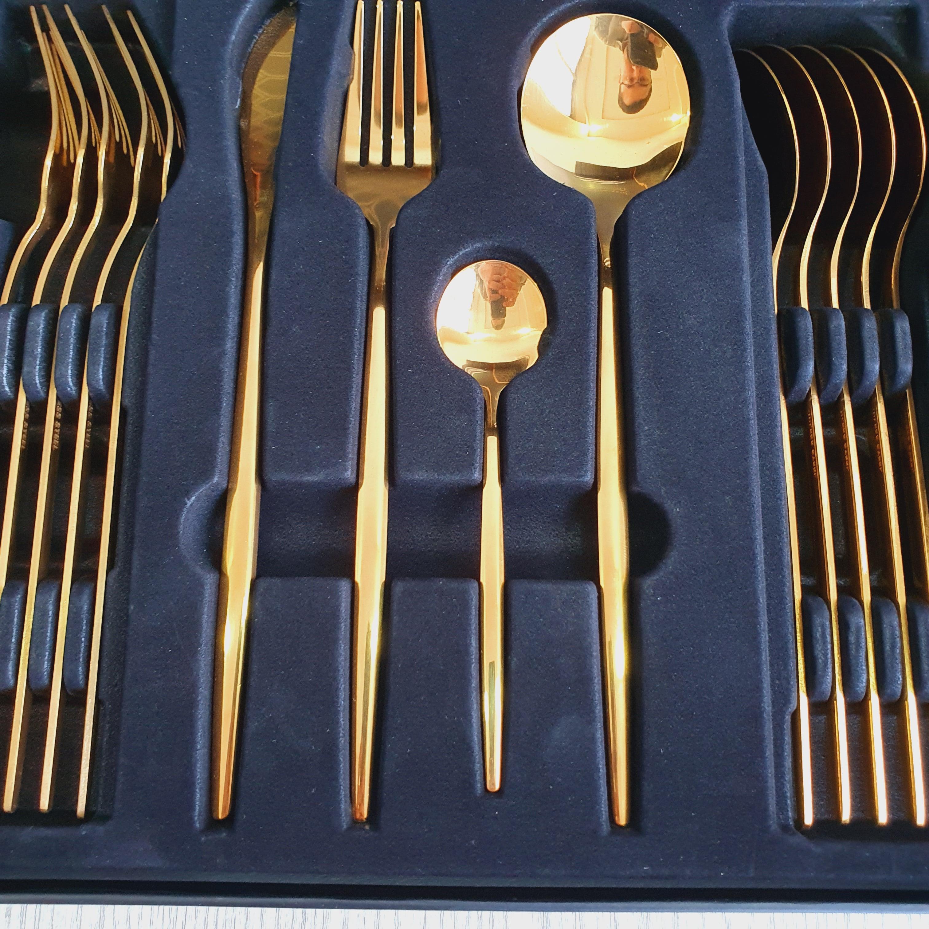 35 Grams Quality Cutlery for 6 People - 24 Piece Set - Full Golden