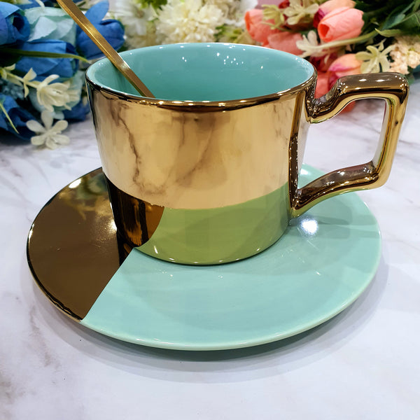 LV Design Premium Tea Cup with Saucer and Golden Spoon – Qareenay