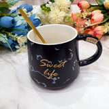 Mug with Cover and Golden Spoon - Black