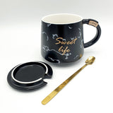 Mug with Cover and Golden Spoon - Black