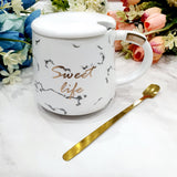 Mug with Cover and Golden Spoon - White