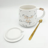 Mug with Cover and Golden Spoon - White