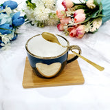 Tea Cup with Bamboo Saucer and Golden Spoon - Green