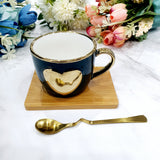 Tea Cup with Bamboo Saucer and Golden Spoon - Green