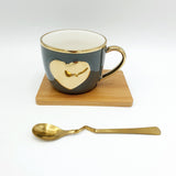 Tea Cup with Bambo Saucer and Golden Spoon - Gray