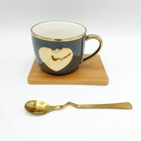 Tea Cup with Bambo Saucer and Golden Spoon - Gray