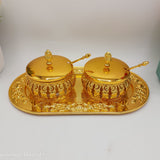 Royal Golden Sugar Pot Set - Glass & Stainless Steel