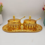 Royal Golden Sugar Pot Set - Glass & Stainless Steel