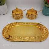 Royal Golden Sugar Pot Set - Glass & Stainless Steel