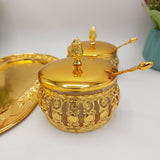 Royal Golden Sugar Pot Set - Glass & Stainless Steel