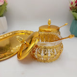 Royal Golden Sugar Pot Set - Glass & Stainless Steel
