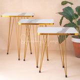 Metal Legs Table Set High Quality Glossy Top Waterproof MDF – White Square with Golden Border