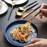 80 Gram HEAVY Quality Cutlery for 6 People - 24 Piece Set - Black & Golden