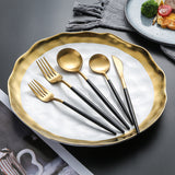80 Gram Heavy Quality Cutlery for 6 People - 24 Piece Set - Black & Golden