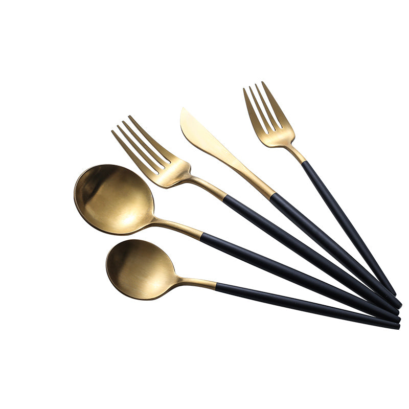 80 Gram HEAVY Quality Cutlery for 6 People - 24 Piece Set - Black & Golden