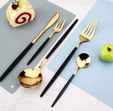 35 Grams Quality Cutlery for 6 People - 24 Piece Set - Gold & Black