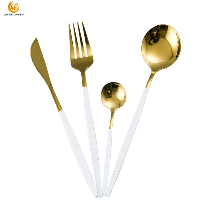 35 Gram Cutlery for 6 People - 24 Piece Set - White & Golden