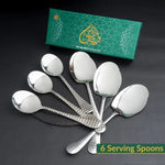Rice & Curry Serving Spoons Set Silver Diamond Pattern Qareenay Manzil® Branded with 5 Year Warranty