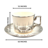 6 Persons Bone China Tea cup & Saucer Set - White & Silver