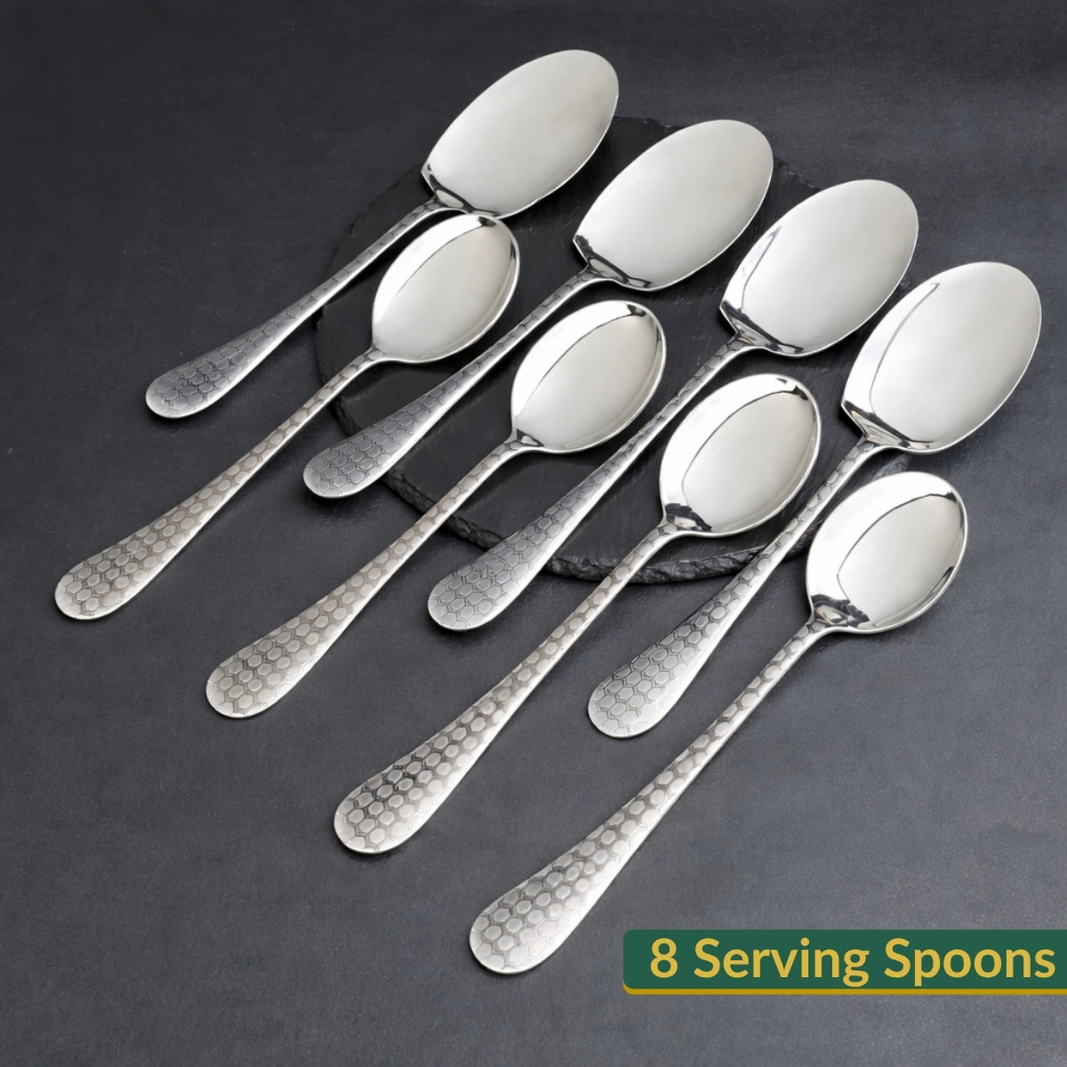 Rice & Curry Serving Spoons Set Silver Diamond Pattern Qareenay Manzil® Branded with 5 Year Warranty