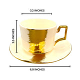 6 Persons Ceramic Tea cup & Saucer Set - White & Gold