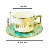 6 Persons Ceramic Tea cup & Saucer Set - Green & Gold