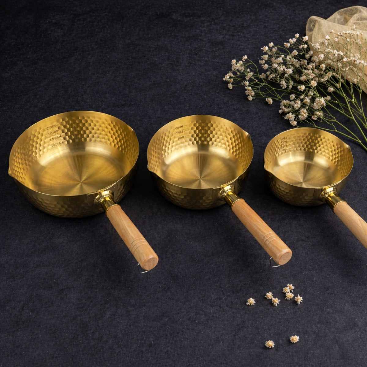 Golden Sauce Pan with Wooden Handle