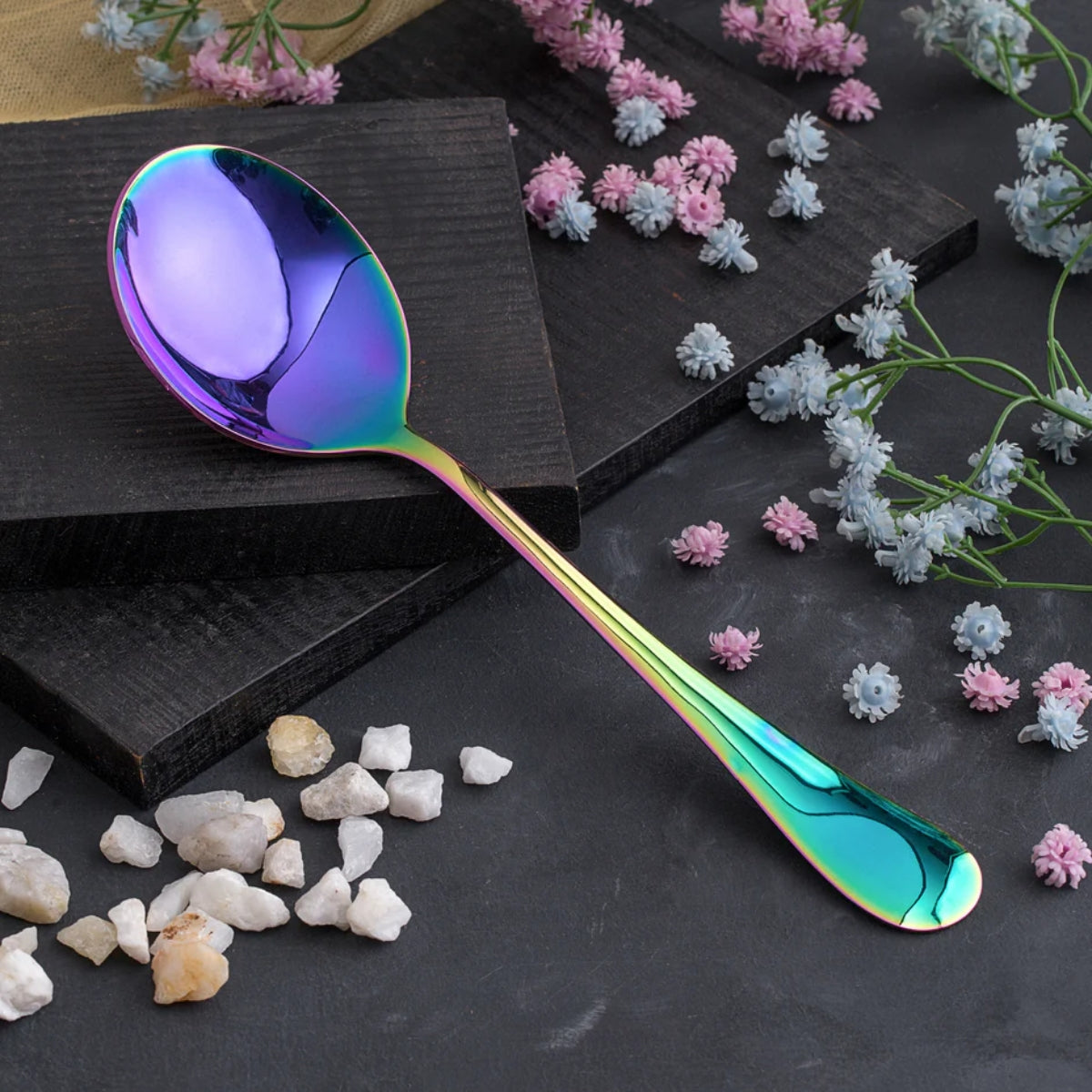 QM Branded Multi Colored curry Serving Spoon - 1 Pc
