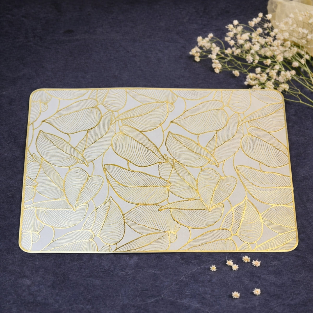 Golden & White Banana Leaves Placemat