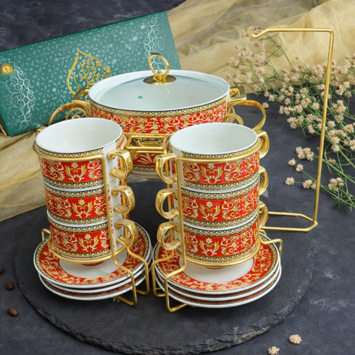 Red Versace Soup Set - 14 Pieces