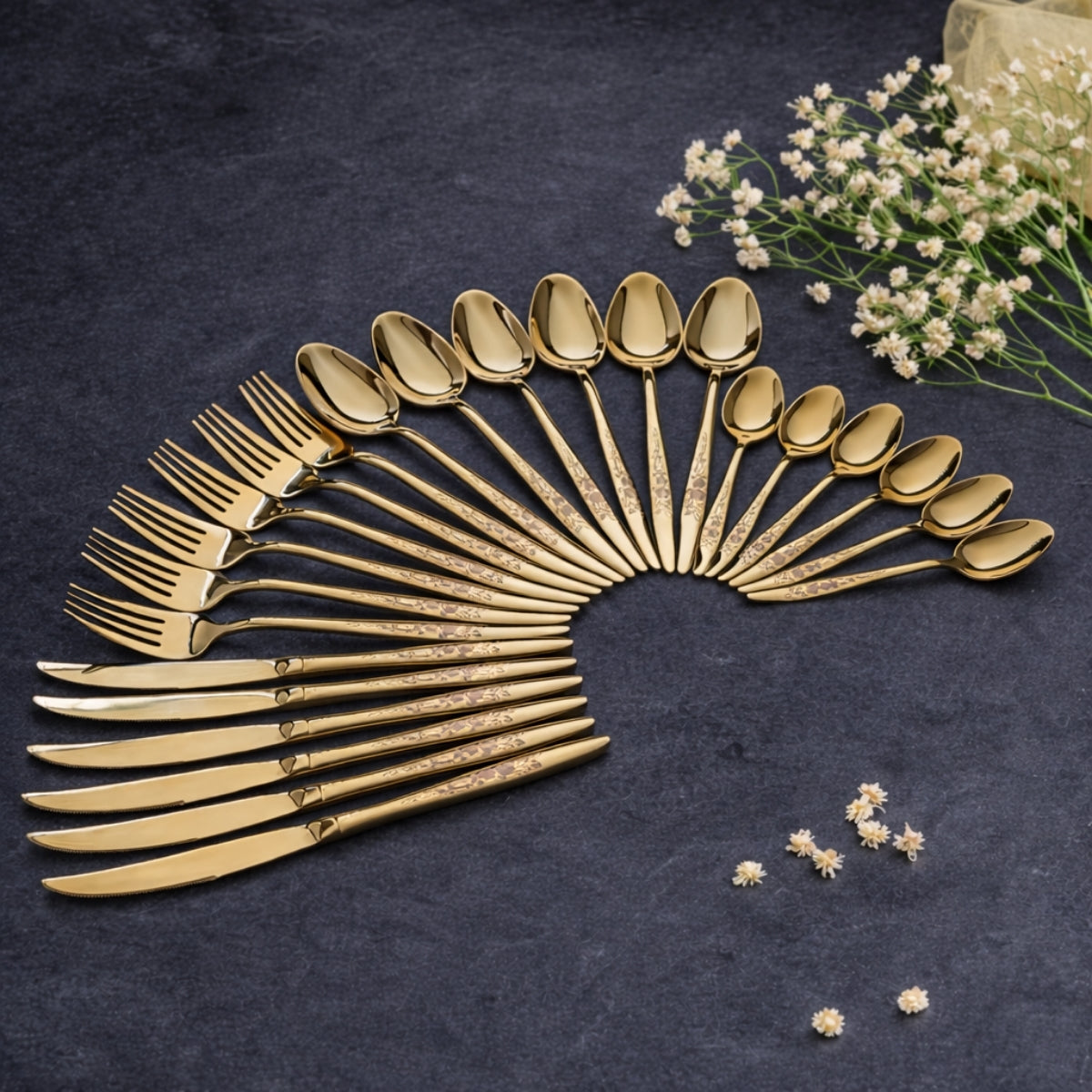 65 Grams Premium 24-Piece Golden Cutlery Set - 6 Person
