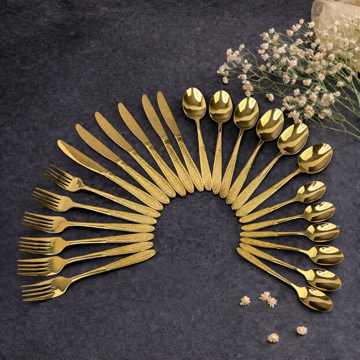 AYD Premium 24-Piece Golden Cutlery Set - 6 Person