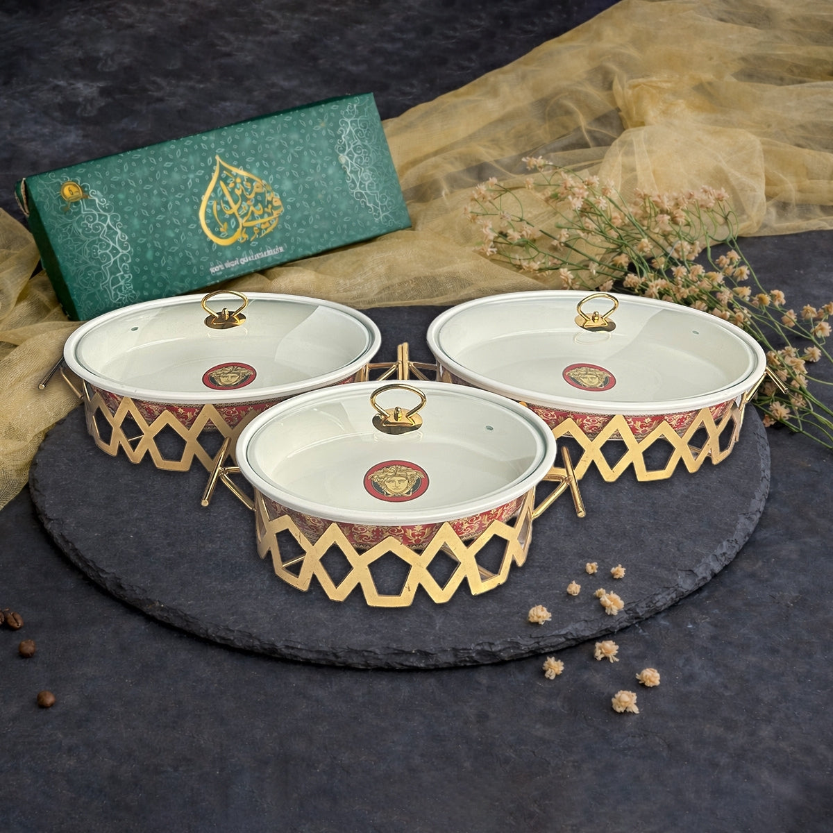 Versace Buffet Dishes Set of 3 -Mauve