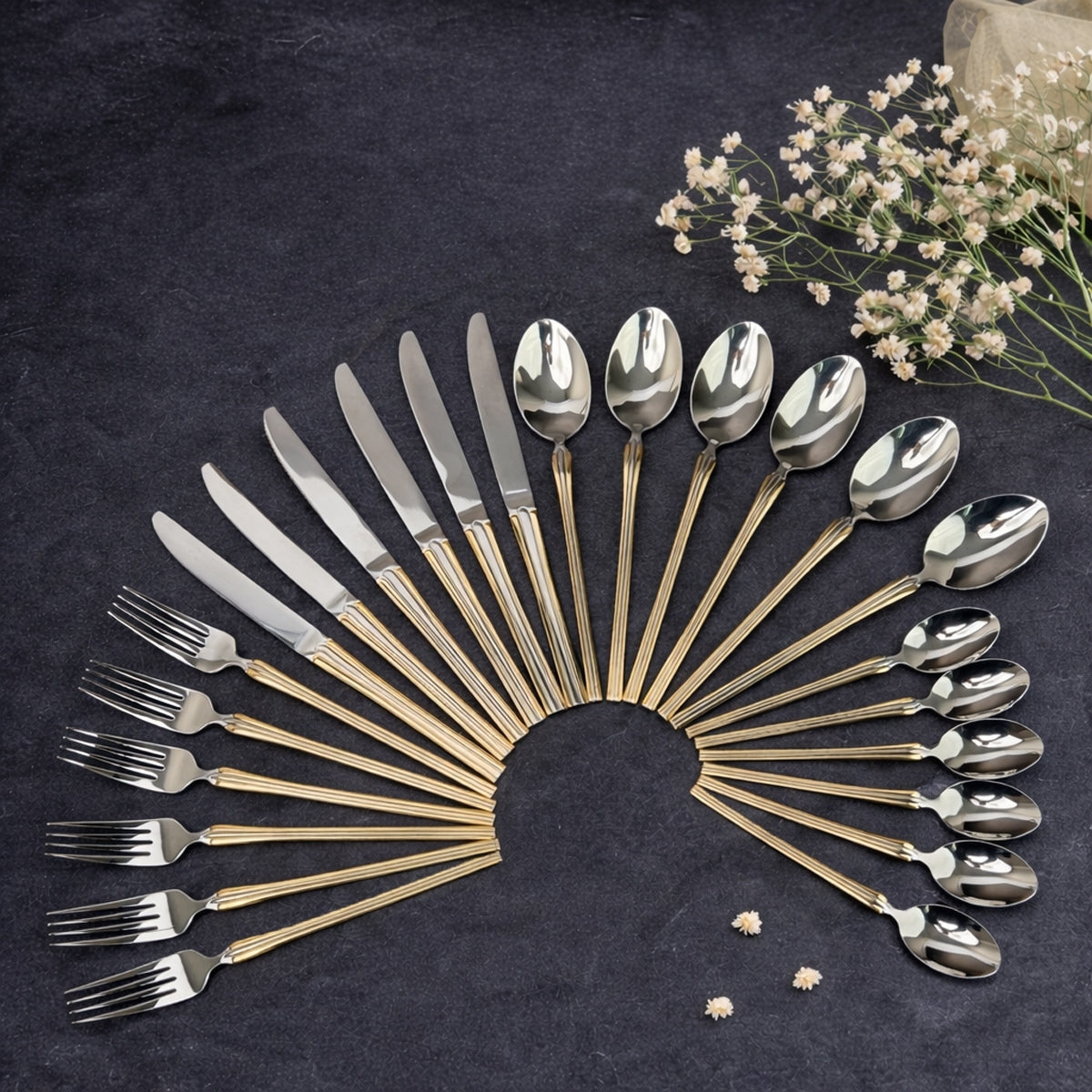 AYD Premium 24-Piece Golden & Silver Cutlery Set - 6 Person